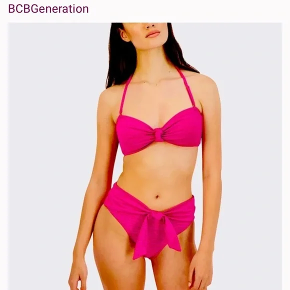 BCBGENERATION Magenta Berry Stardust Metallic Bandeau Bikini Top & B NWT 142.00